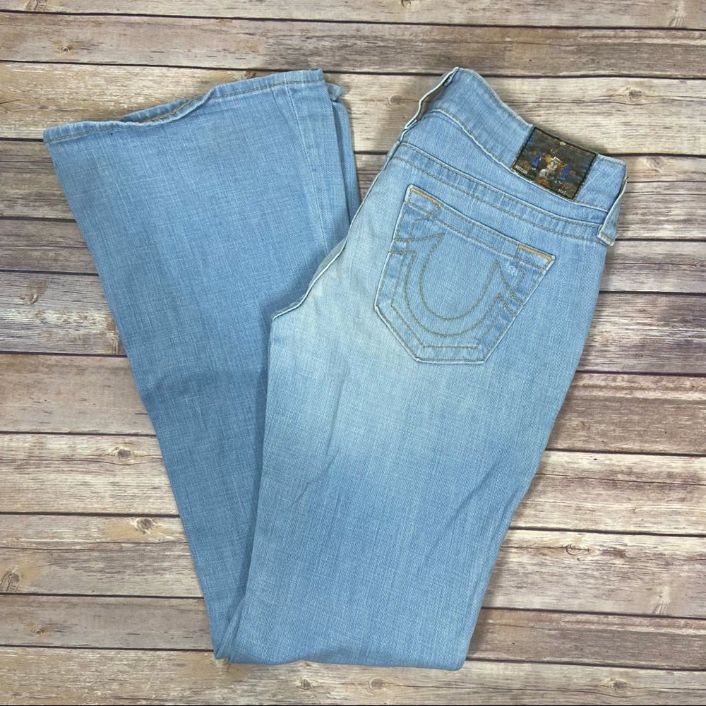 TRUE RELIGION Light Wash Buttonfly Flare Jeans